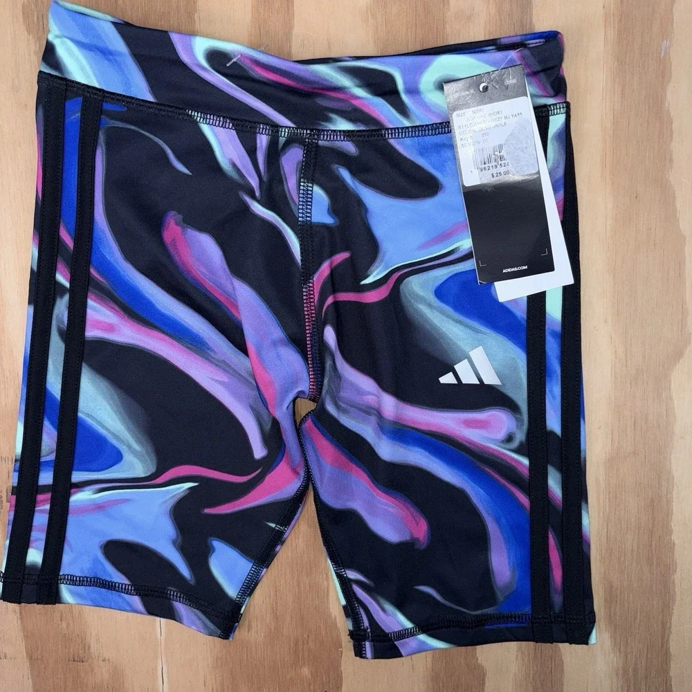 Adidas Girls Small 7-8 All Over‎ Print Biker Shorts Aeroready New